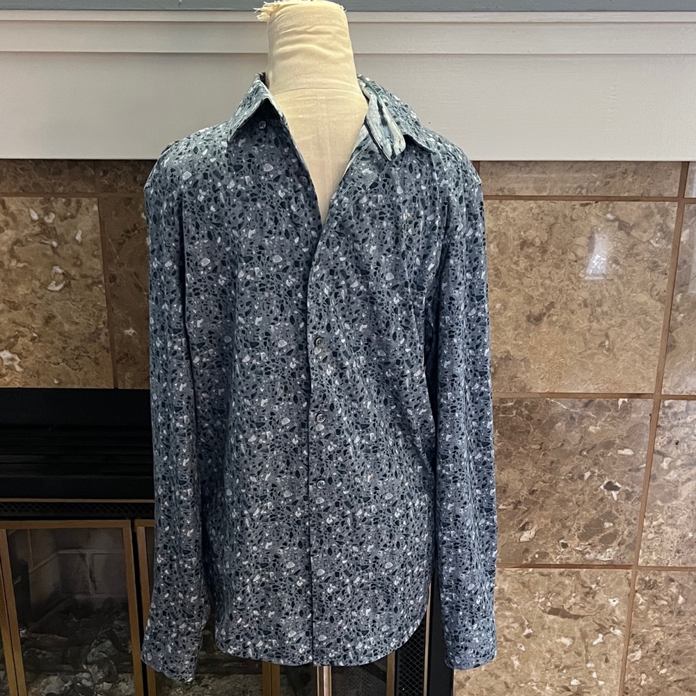 Bugatchi Abstract Blue and Black Shirt Size Medium